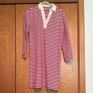 Lands' End Red and White Striped Long Sleeve Dress